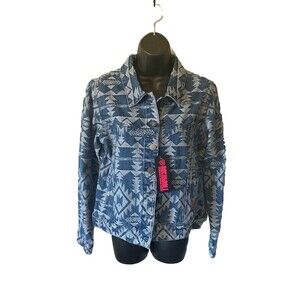 Rock & Roll Denim Indigo Aztec Print Shirt Jacket Womens Size Medium New